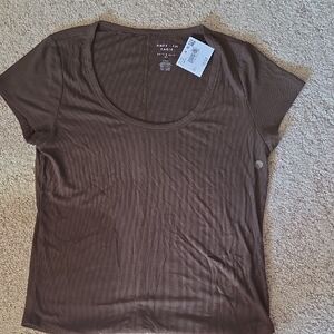 Brown Ribbed T-Shirt